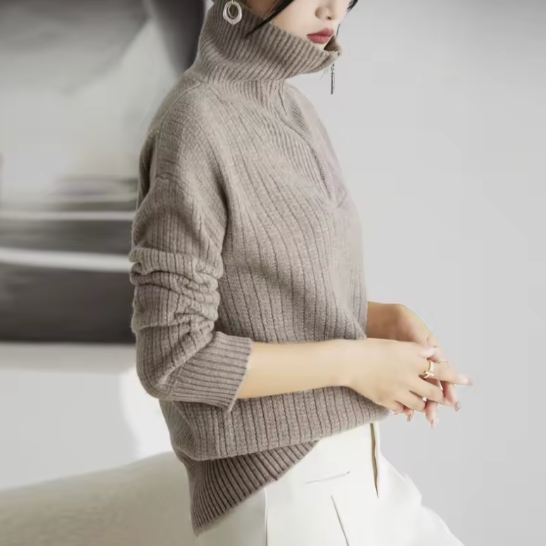 Cashmere Zipper Sweater – Thick Knit & Relaxed Fit