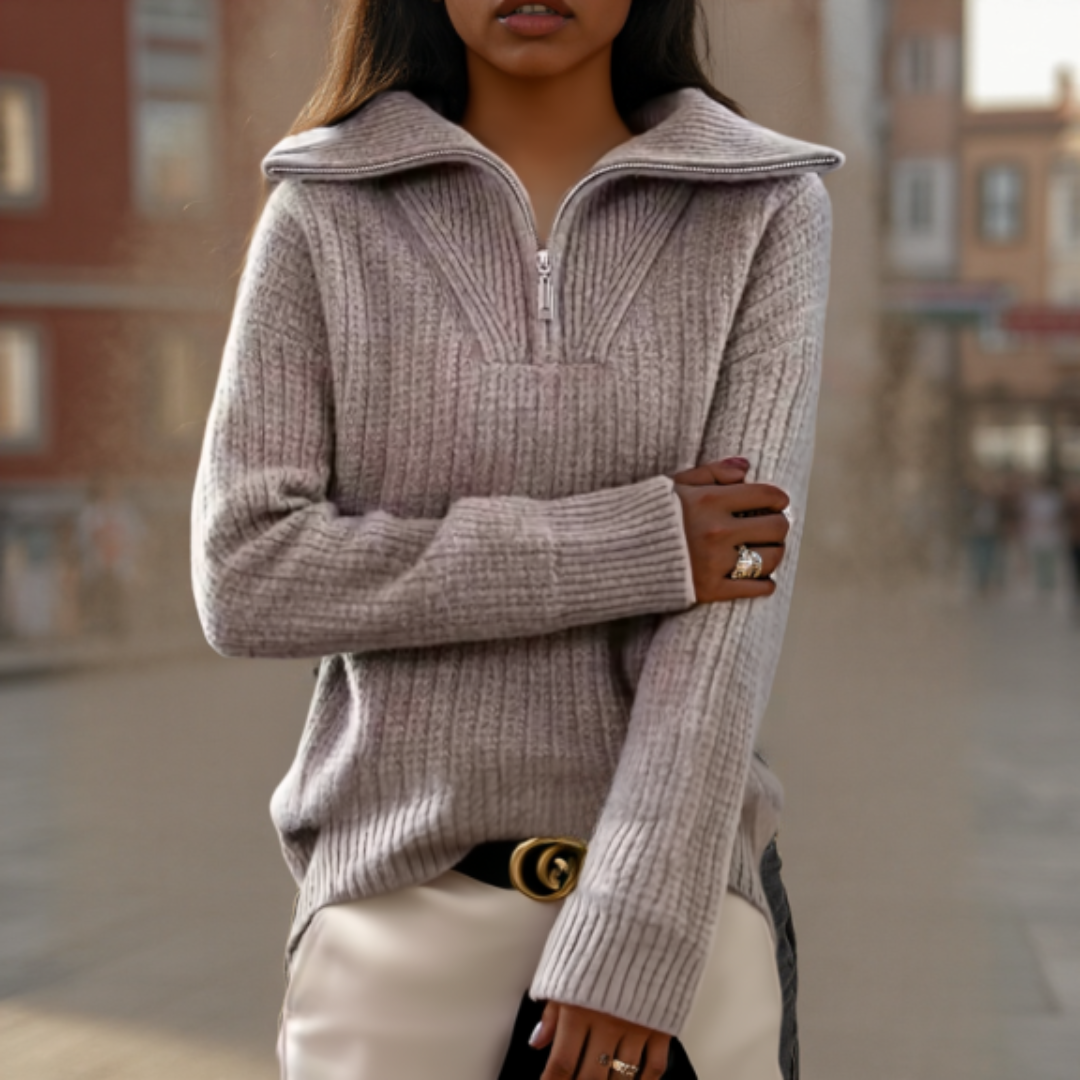 Cashmere Zipper Sweater – Thick Knit & Relaxed Fit