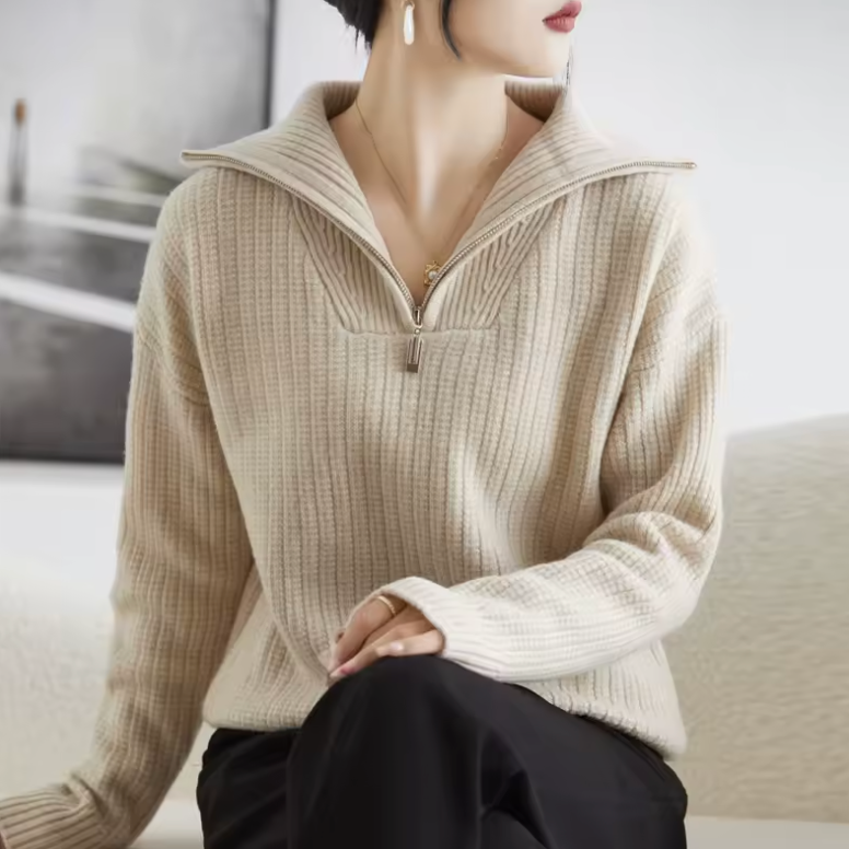 Cashmere Zipper Sweater – Thick Knit & Relaxed Fit