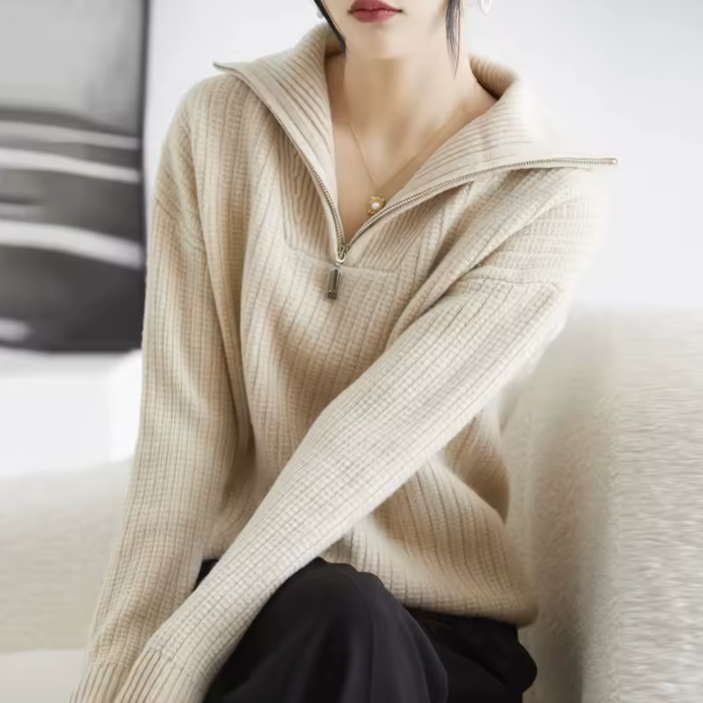Cashmere Zipper Sweater – Thick Knit & Relaxed Fit