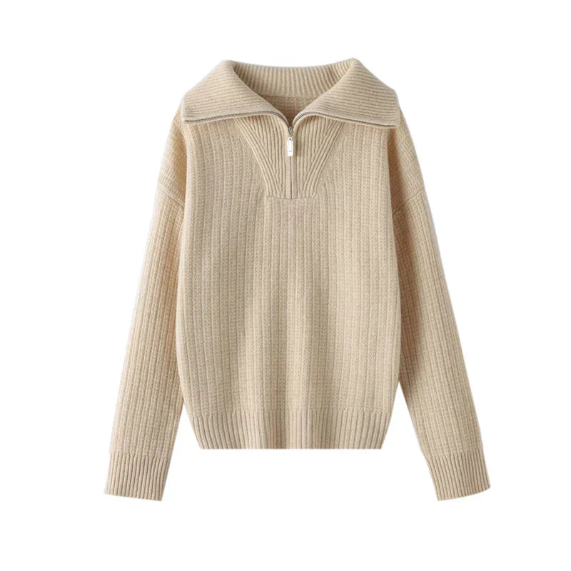 Cashmere Zipper Sweater – Thick Knit & Relaxed Fit