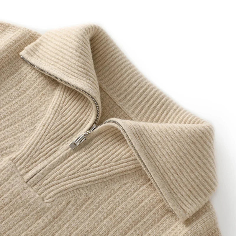 Cashmere Zipper Sweater – Thick Knit & Relaxed Fit
