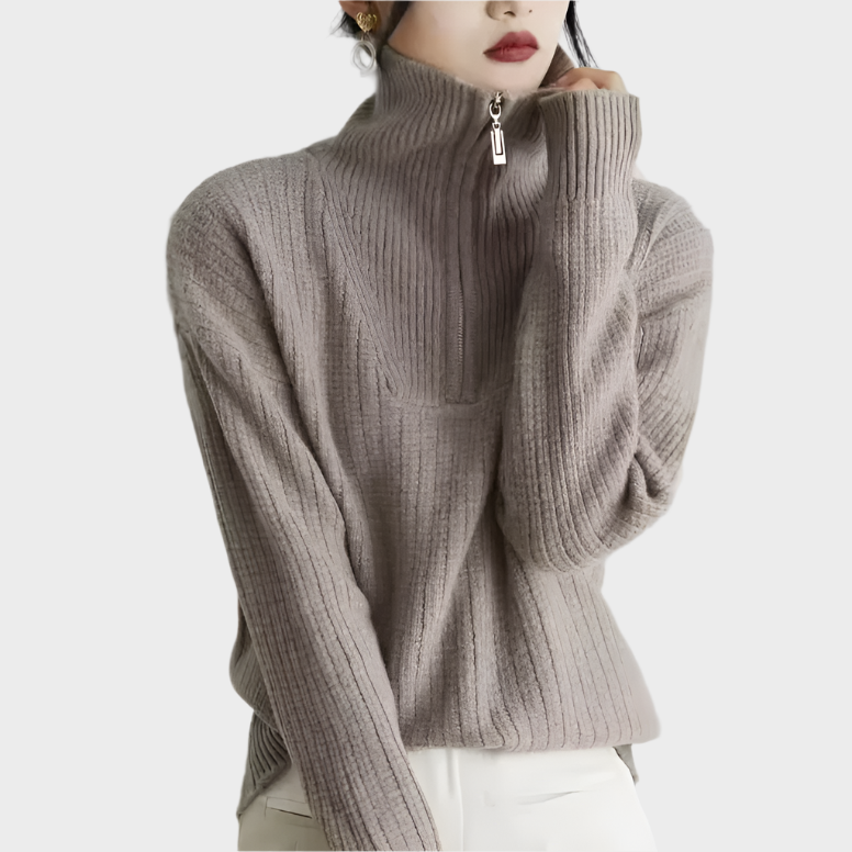 Cashmere Zipper Sweater – Thick Knit & Relaxed Fit