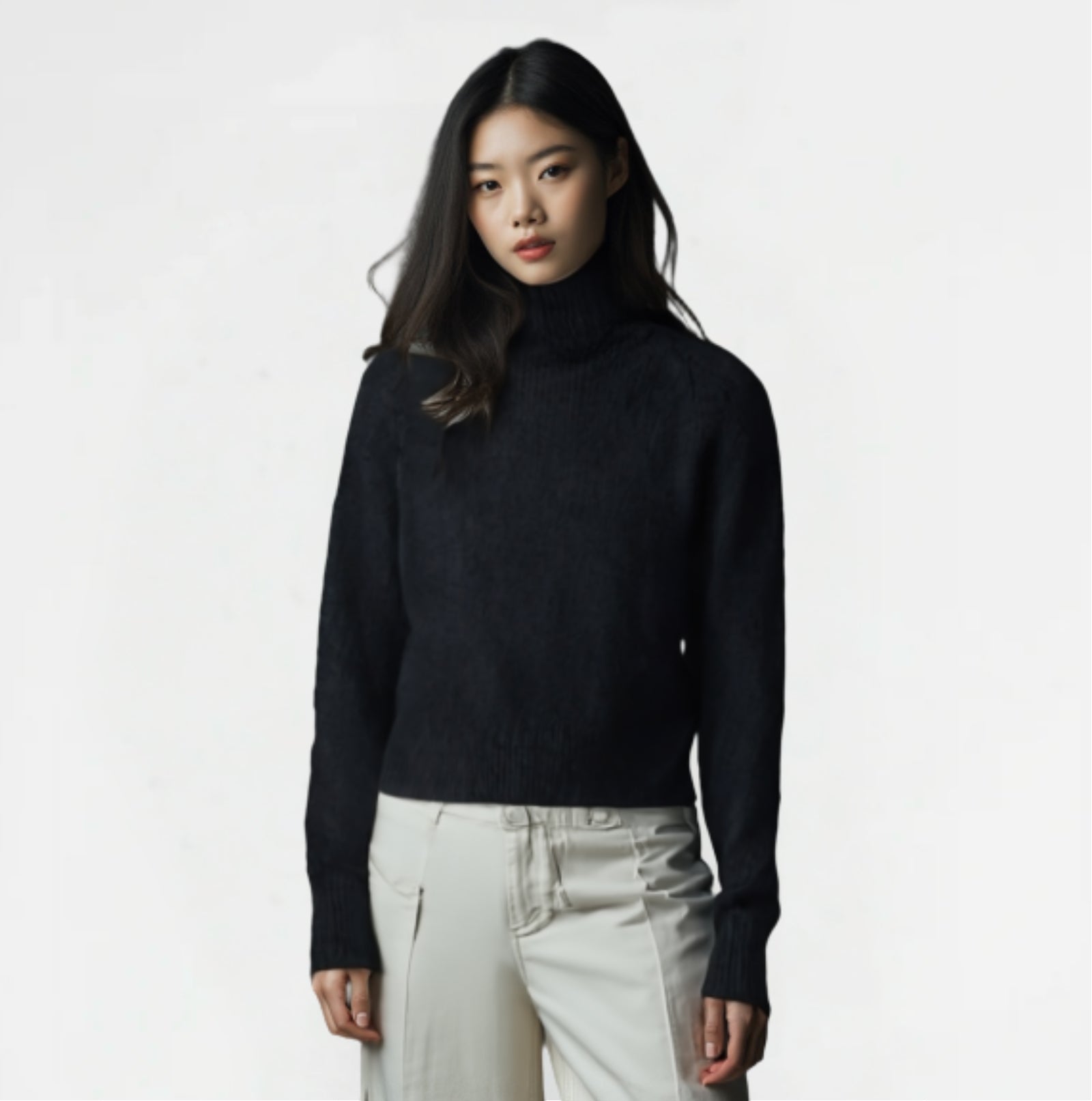 Knit Sweater – Round Neckline & Flexible Fit with Side Slits