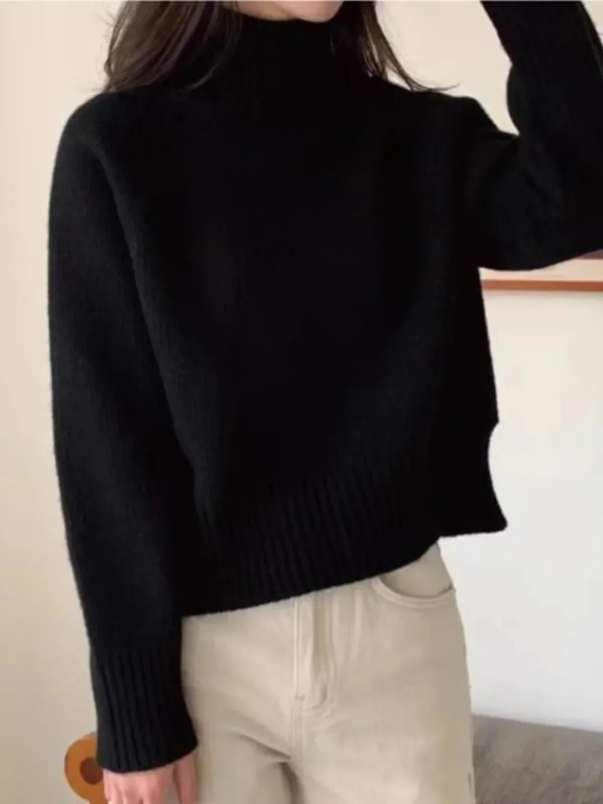 Knit Sweater – Round Neckline & Flexible Fit with Side Slits