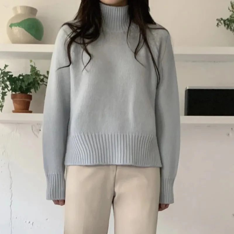 Knit Sweater – Round Neckline & Flexible Fit with Side Slits